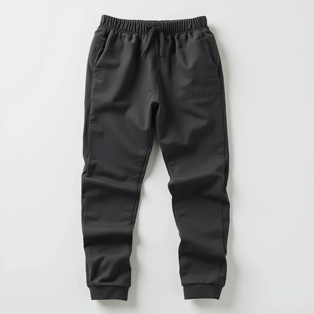 Charcoal grey cotton-blend joggers displayed flat on white background showing full length and fabric texture detail