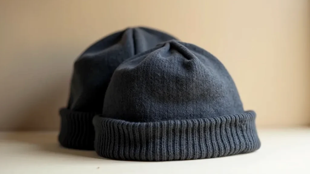 Merino wool beanies in charcoal and neutral colorways stacked together
