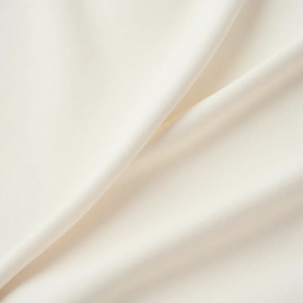 Detail view of cream linen-cotton blend fabric showing natural texture and weave quality of the crew neck neckline reinforced binding